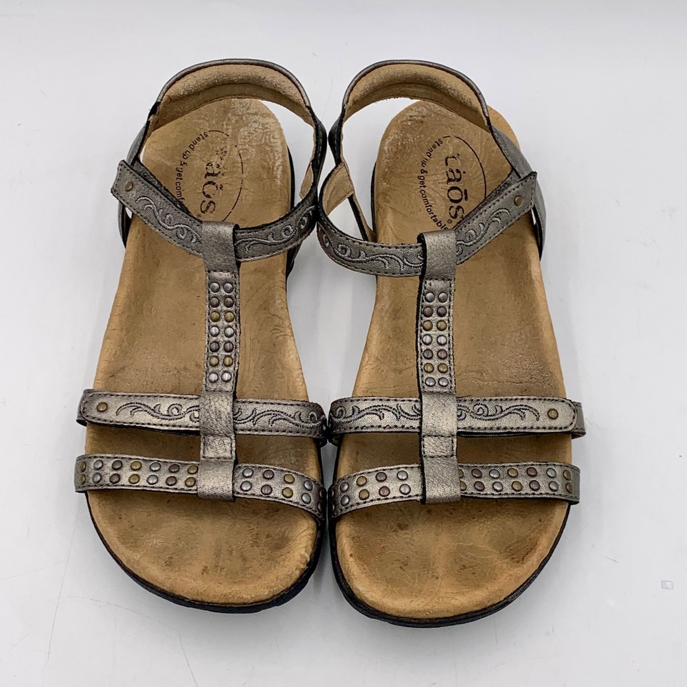 Taos Award Sandal Silver Pewter Leather Studded Women 7 Comfort Arch Support - Picture 10 of 11